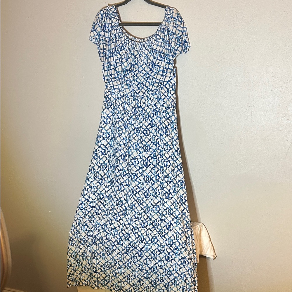 Chicos Maxi Off the Shoulder Blue Patterned Women's Dress XL/3